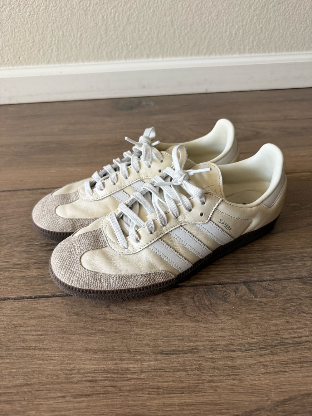 adidas Samba Leather Sneakers - Cream/White with Brown Sole